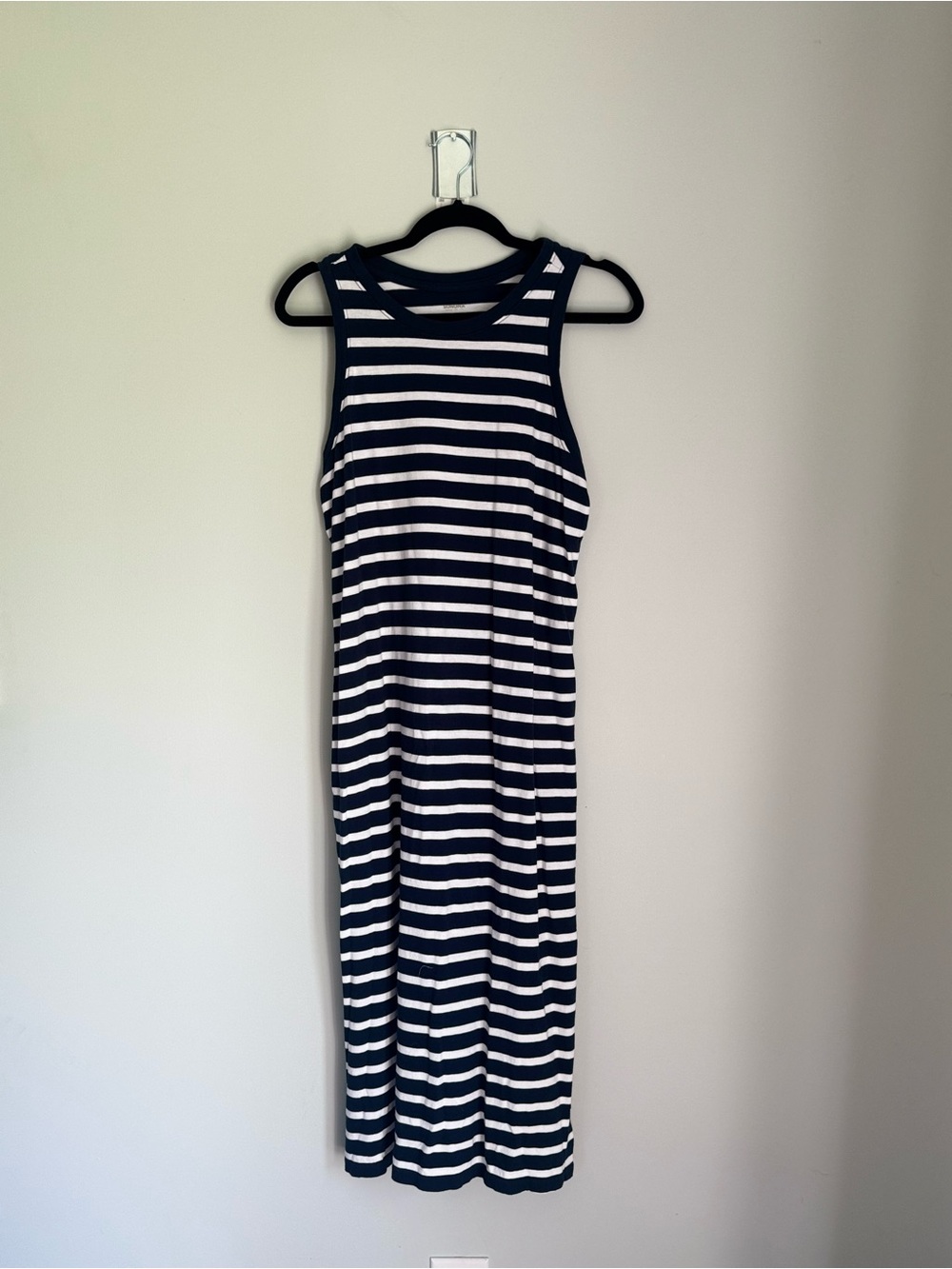 Sonoma Navy and White Striped Sleeveless Midi Dress